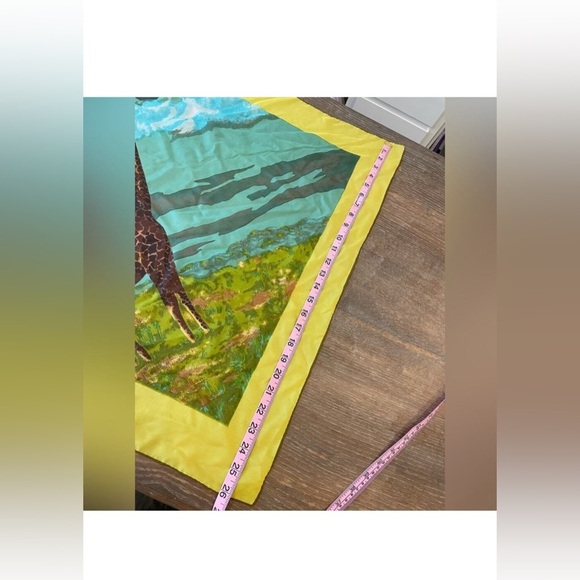 Vintage Giraffe Safari Scene Square Scarf – 28” x 28” | Silk Wildlife Print Wrap - Picture 3 of 3